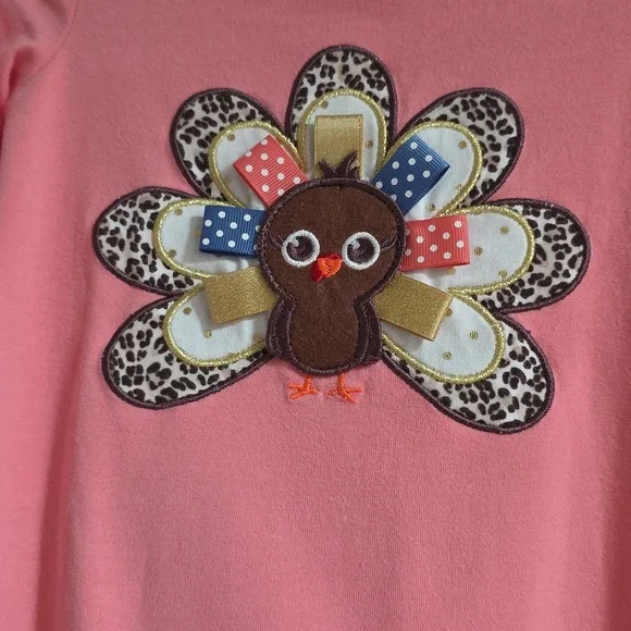 Bonnie Jean Pink & Brown 2-Piece Cotton Girls Outfit w/Turkey Applique.  Size 3T - Picture 3 of 10